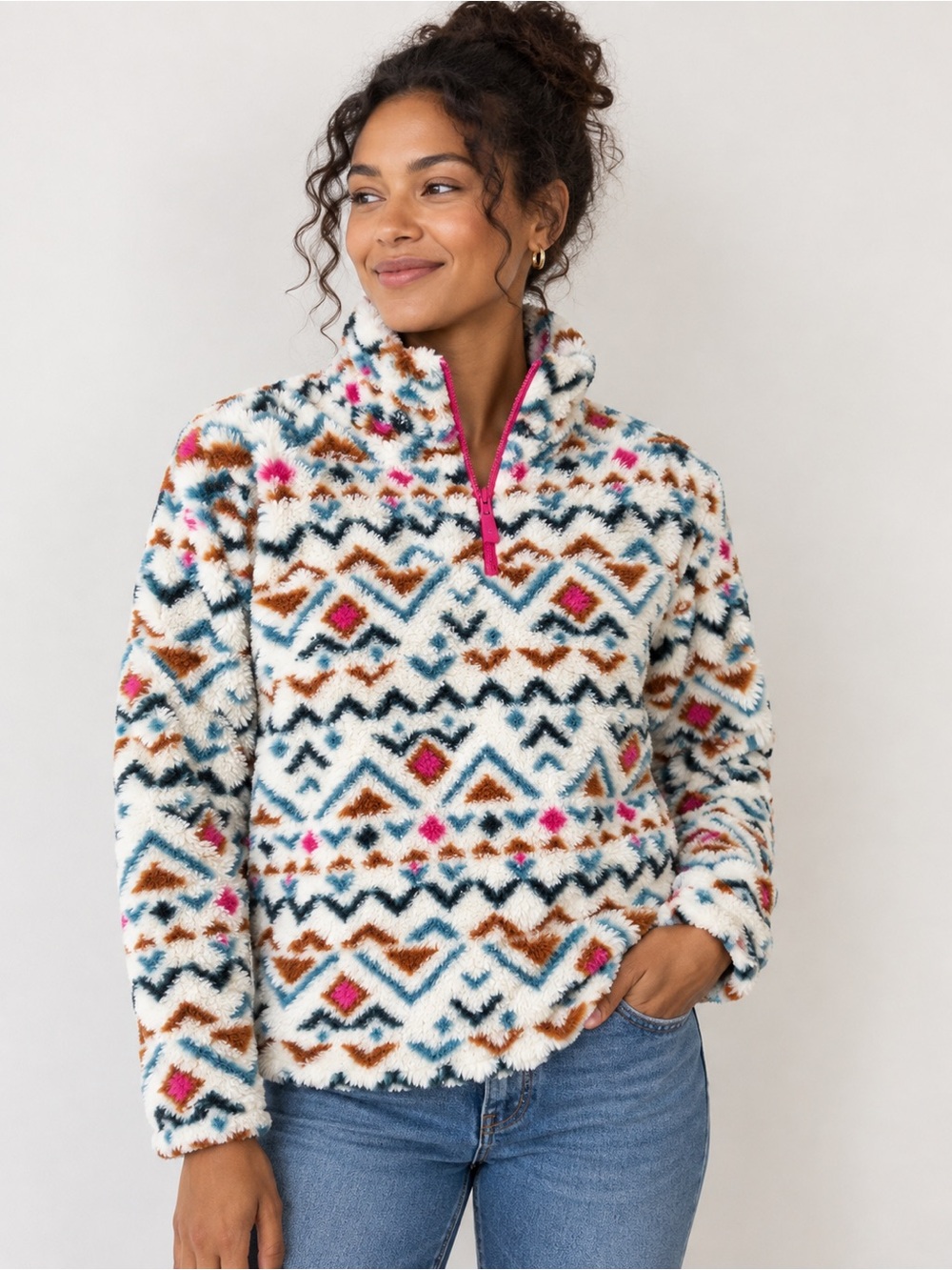 Eddie Bauer Super Soft Women’s Fuzzy Fleece Quarter Zip Pullover Jacket Size S